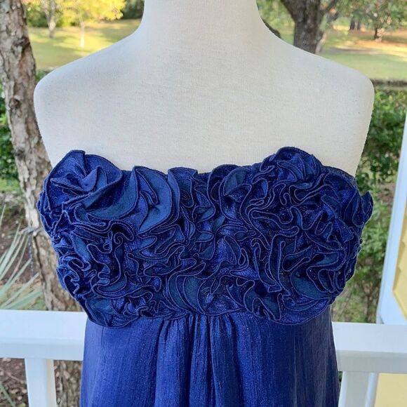 Alexia Admor Blue Satin Flower Ruffled Strapless Dress - Picture 4 of 6